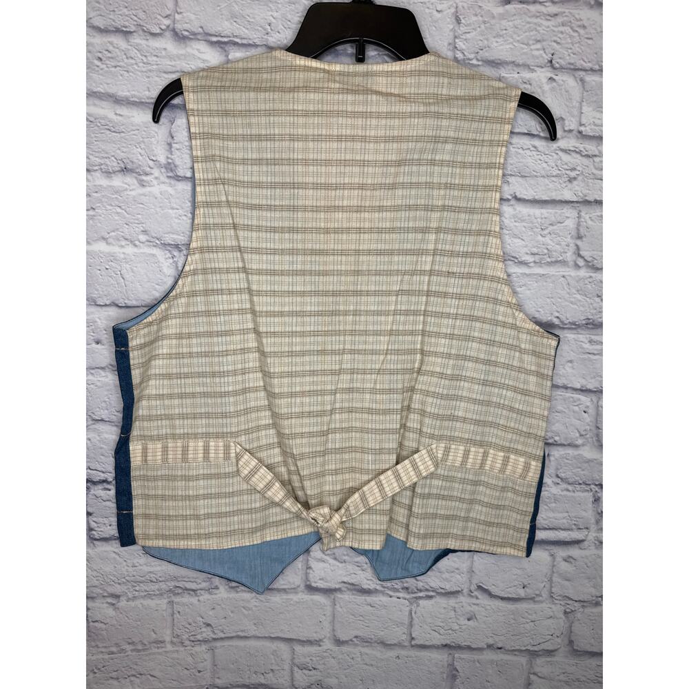 ❤️Casey & Max Vintage Denim Floral Embroidered Vest W/ Plaid Back Adjustable MED - Picture 3 of 4